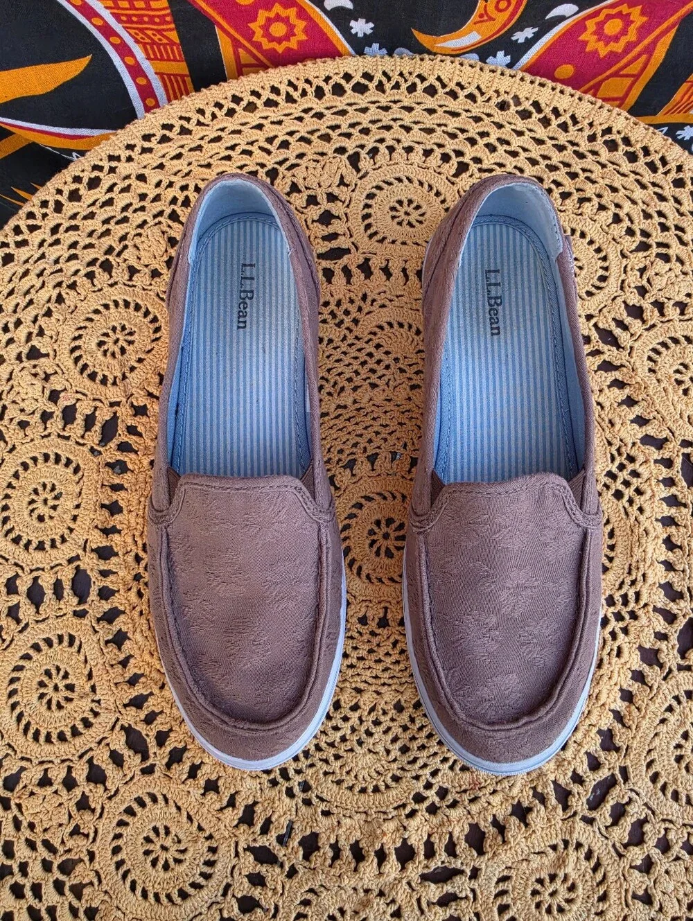 L.L.Bean Women's Brown Floral Slip-On Canvas Loafers Comfort Shoes Size 7 Medium